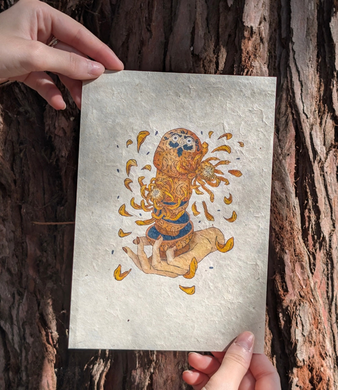 Print "Mon Daruma" sur papier Lokta à encadrer - A5 - Lucane Studio