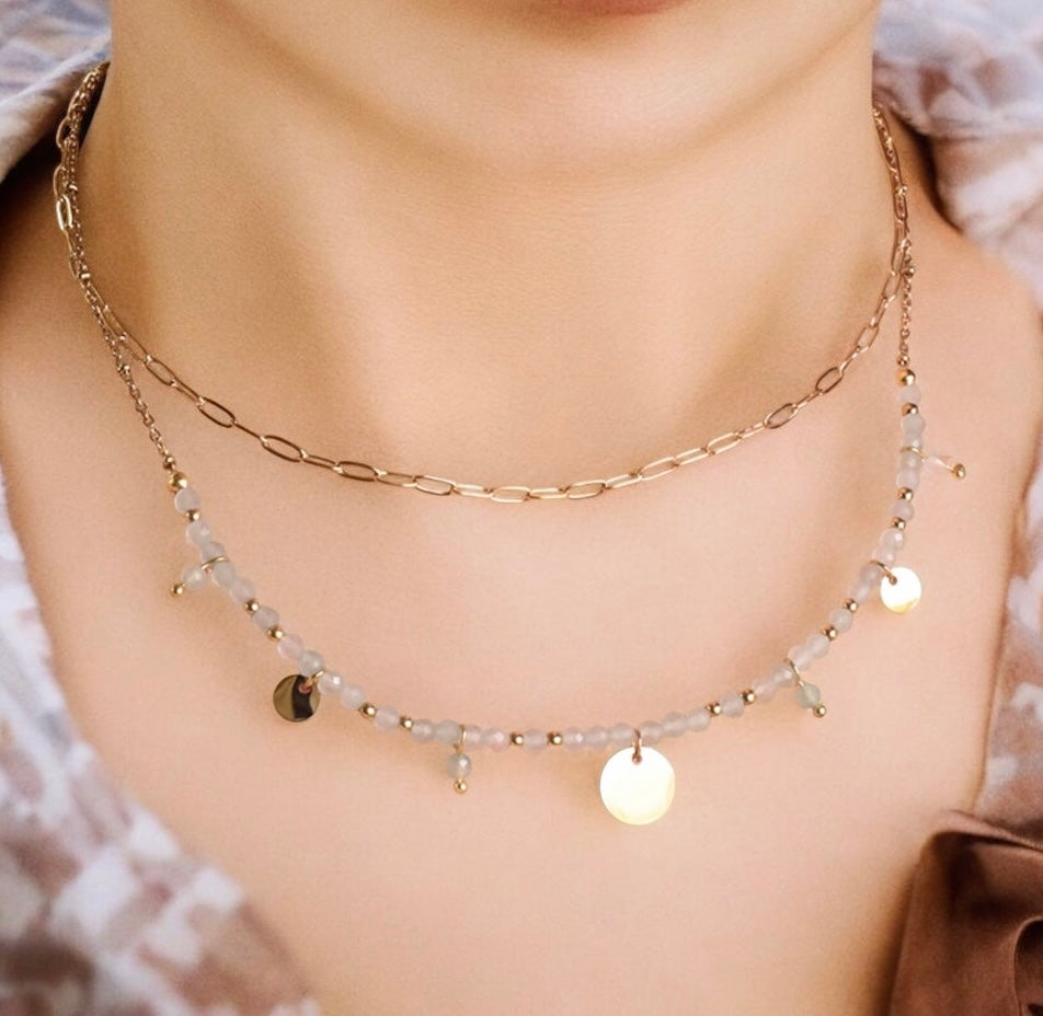 Collier double rang en aventurine verte /