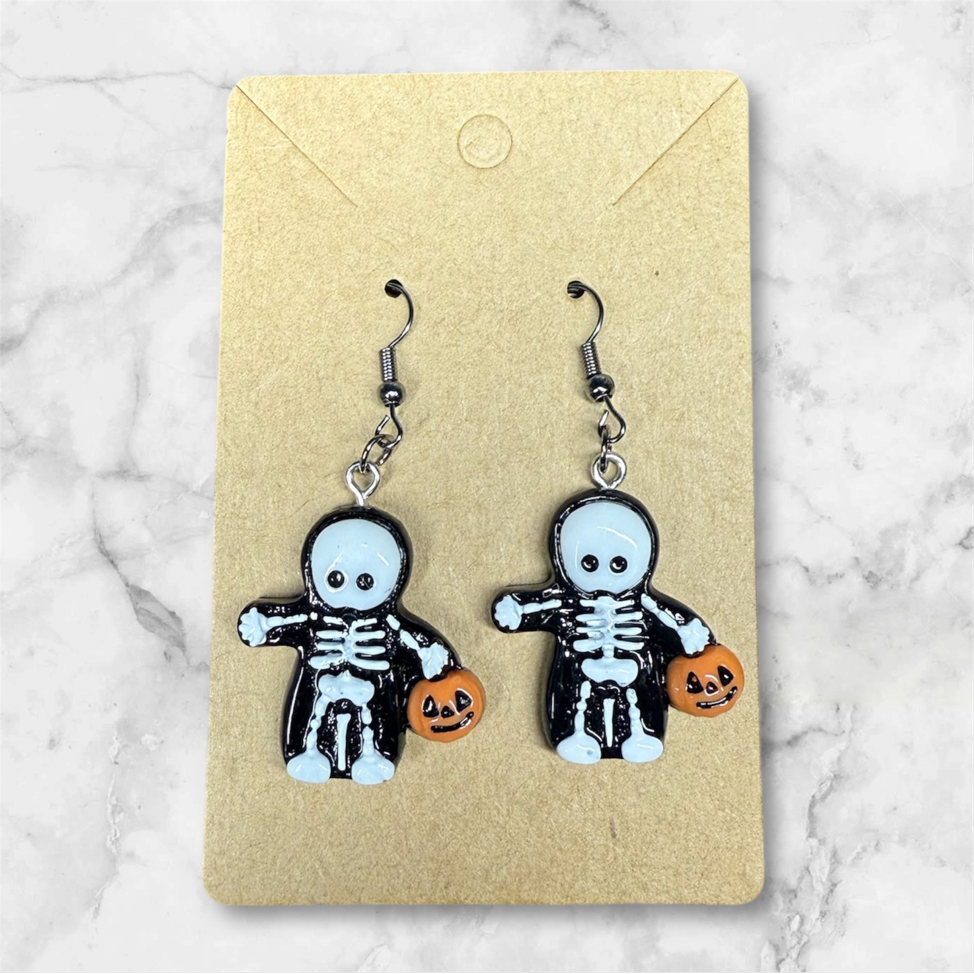 Boucles d’oreilles « Squelettes d’Halloween » – Pièce unique