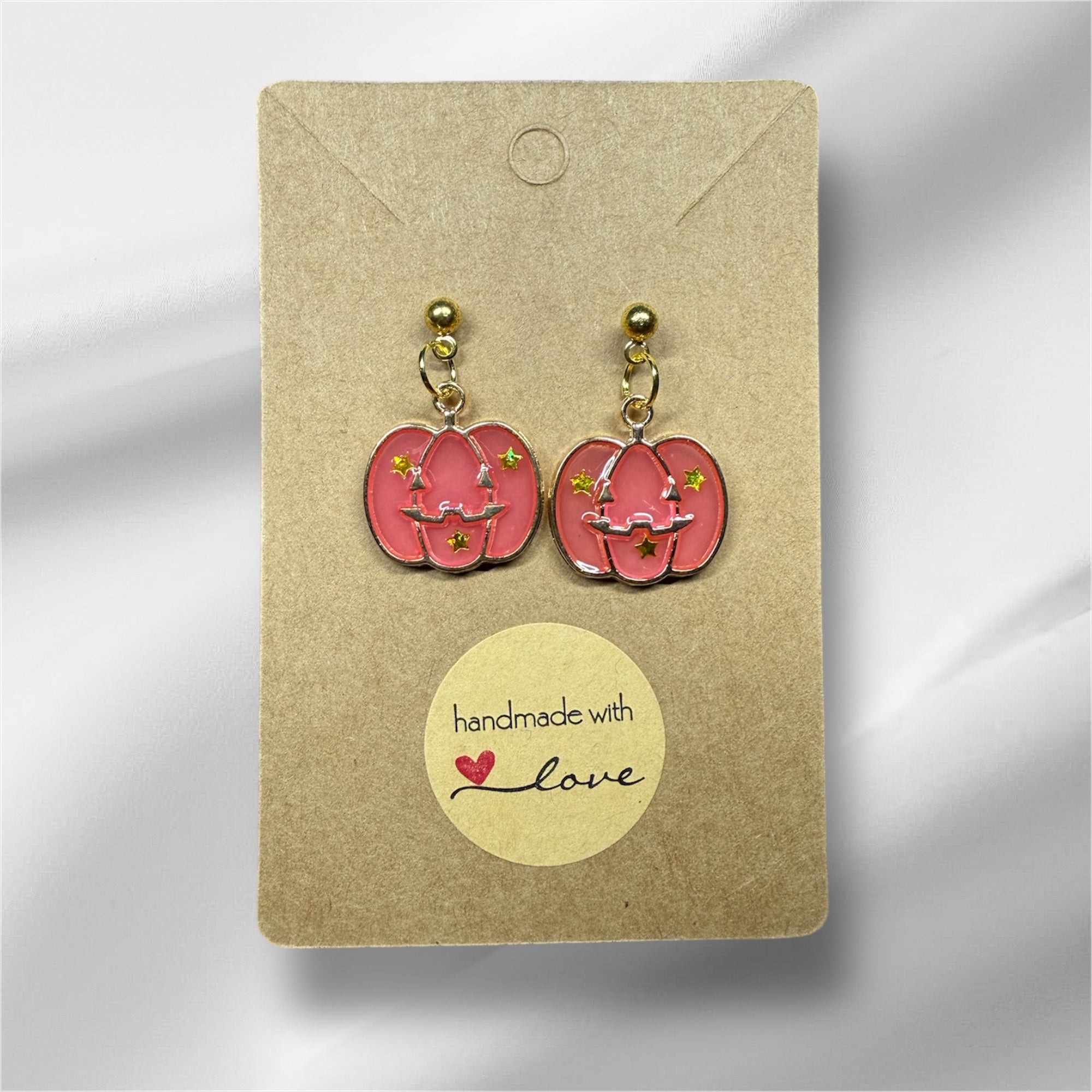 Boucles d’oreilles “Citrouilles enchantées roses” / pièce unique