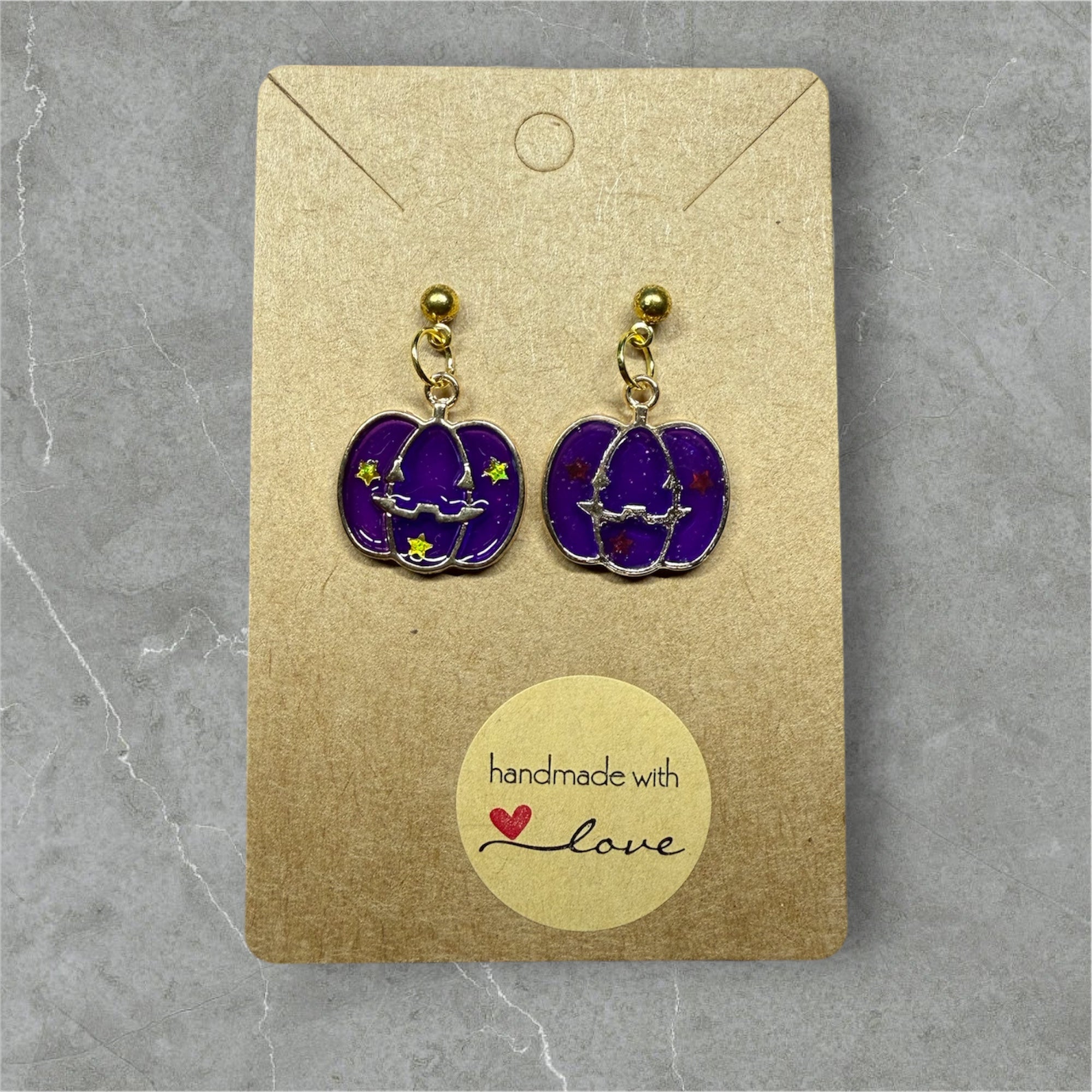 Boucles d’oreilles « citrouilles enchantées » aubergine / pièce unique