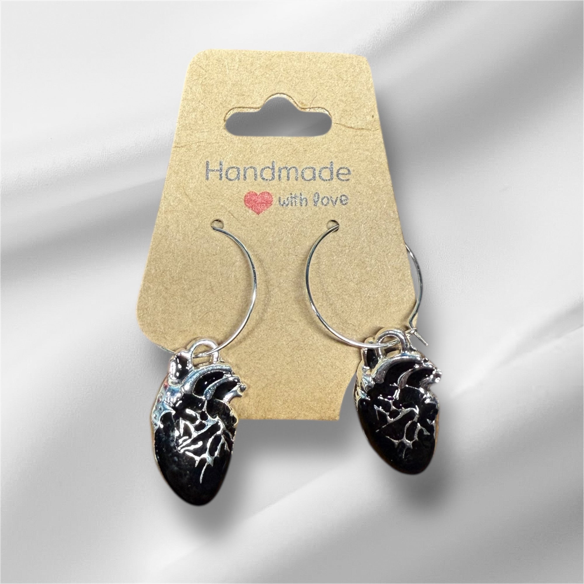 Boucles d’oreilles Cœur Anatomique Noir / pièce unique