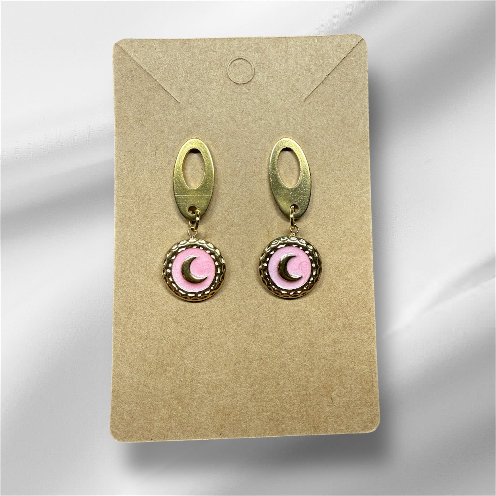 Boucles d’oreilles Lune Rose & Doré / pièce unique