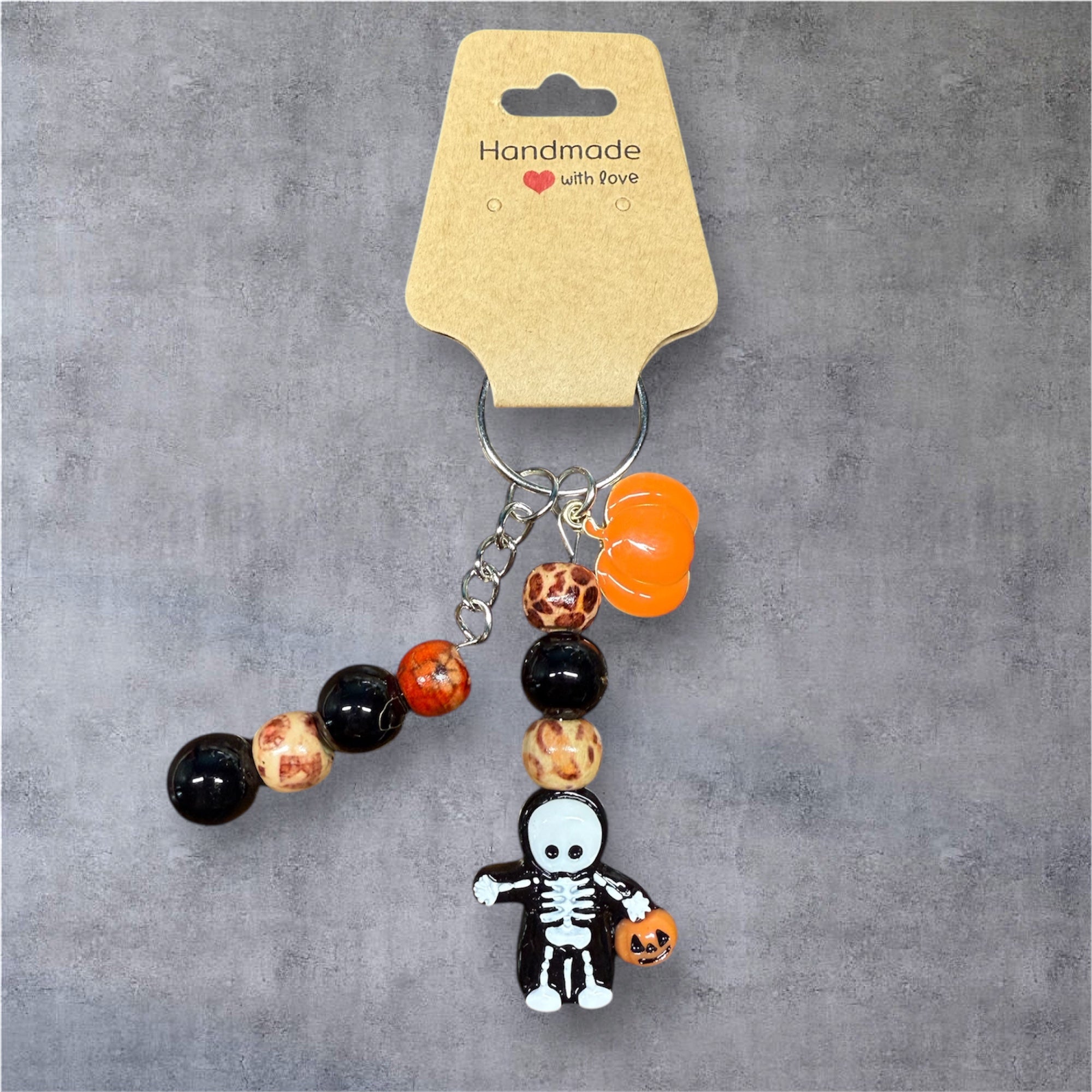 Porte-clés Halloween – Squelette & Citrouille / pièce unique