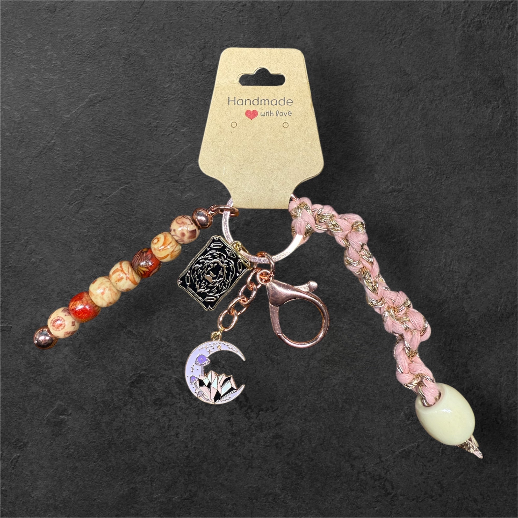 Porte-clés Lune & Carte de Tarot Lion / pièce unique