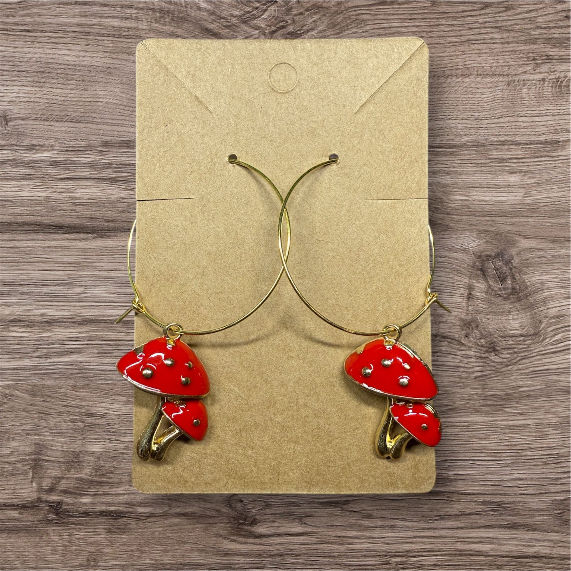 Boucles d’oreilles Créoles Champignons Rouges / pièce unique