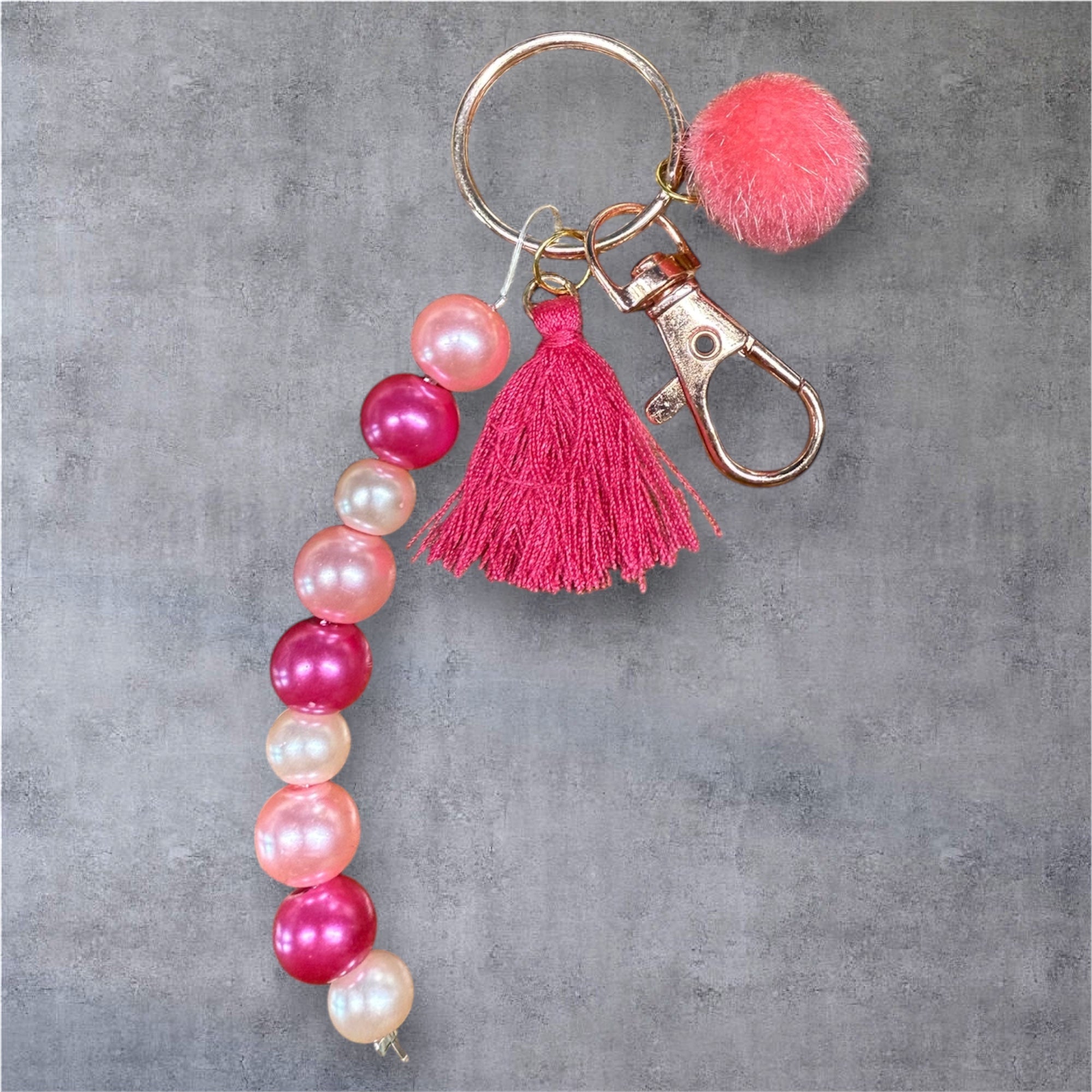 Porte-clés perles & pompons / Pièce unique