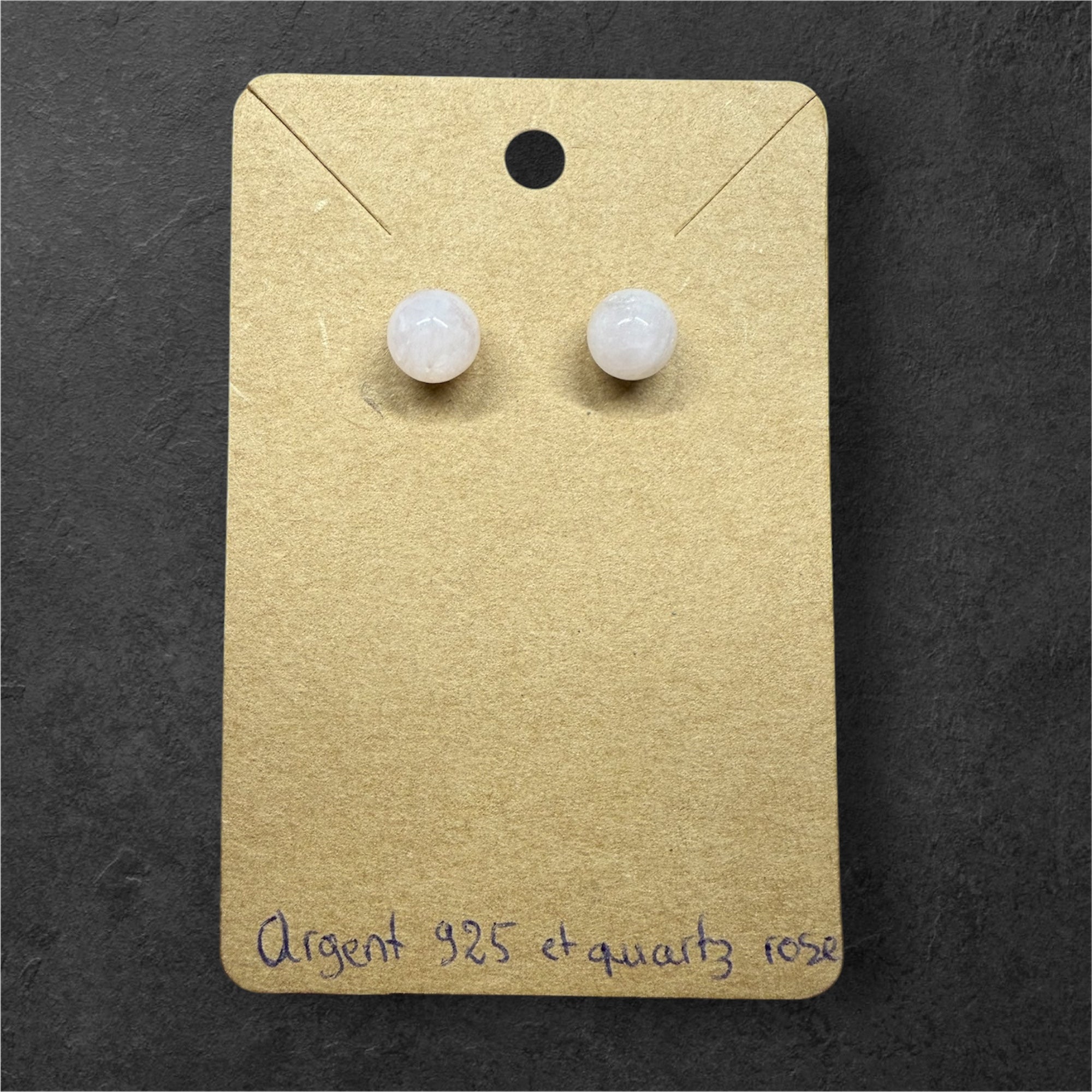 Boucles d’oreilles puces en quartz rose et argent 925