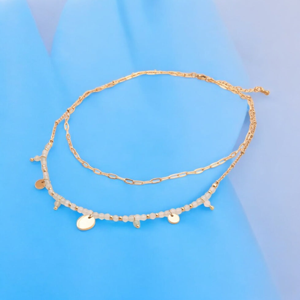 Collier double rang en aventurine verte /