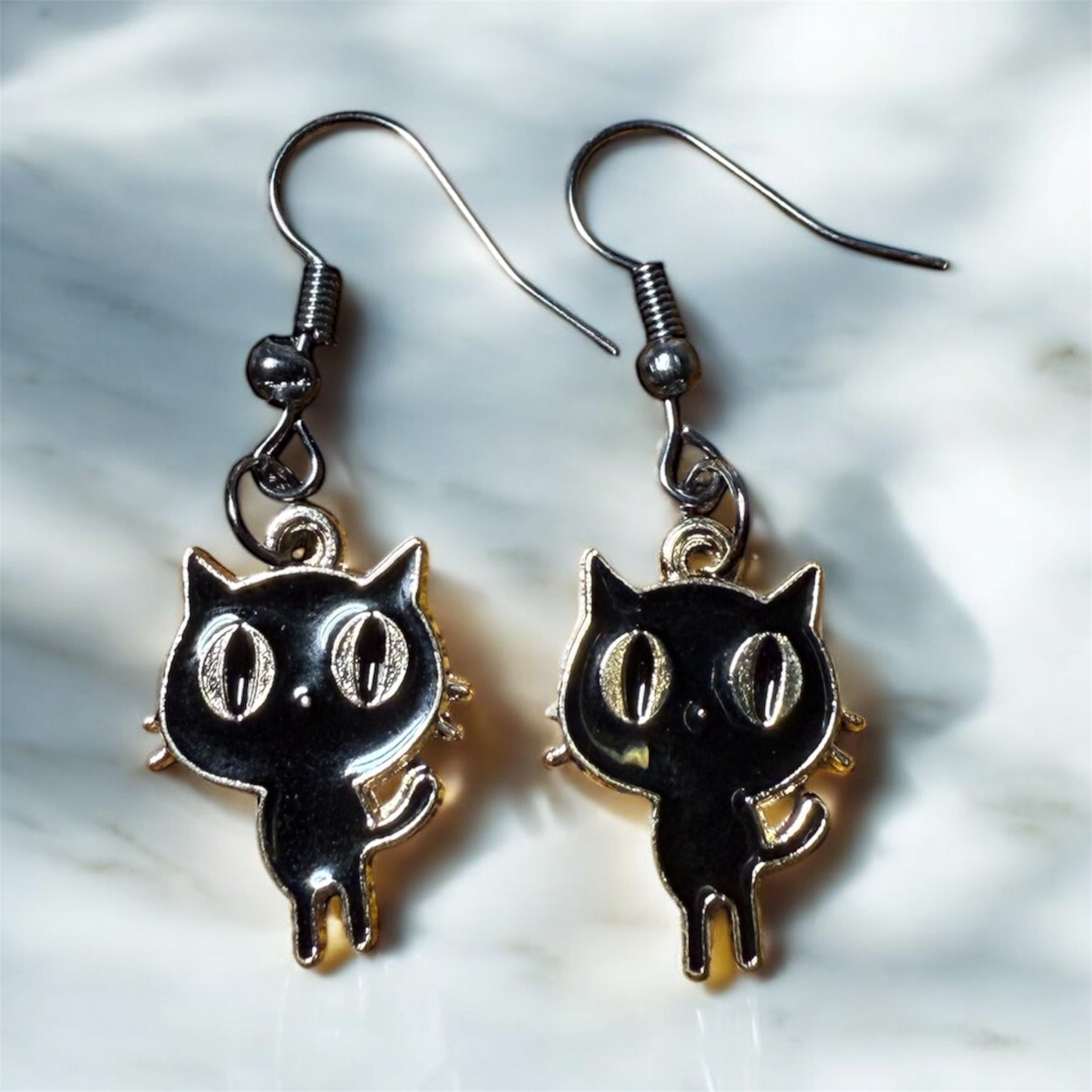 Boucles d’oreilles chat noir / pièce unique