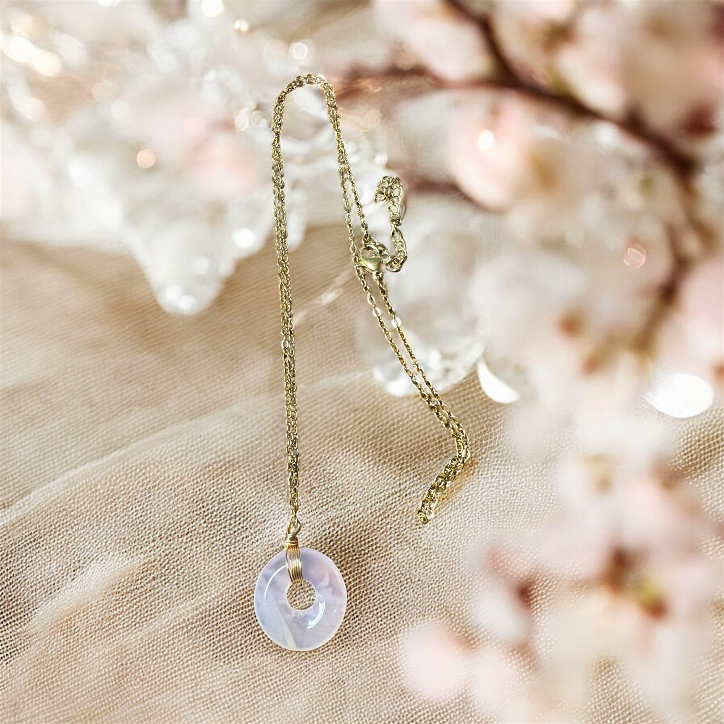 Collier donut en quartz rose
